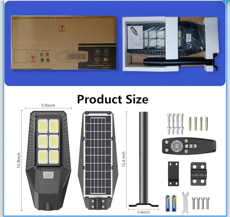 1500W Solar Street Light 30000LM LED Outdoor Waterproof Dusk to Dawn for Yard Lighting IP66 6000K with Bracket and Remote Control by Outdoor Solar Outlet