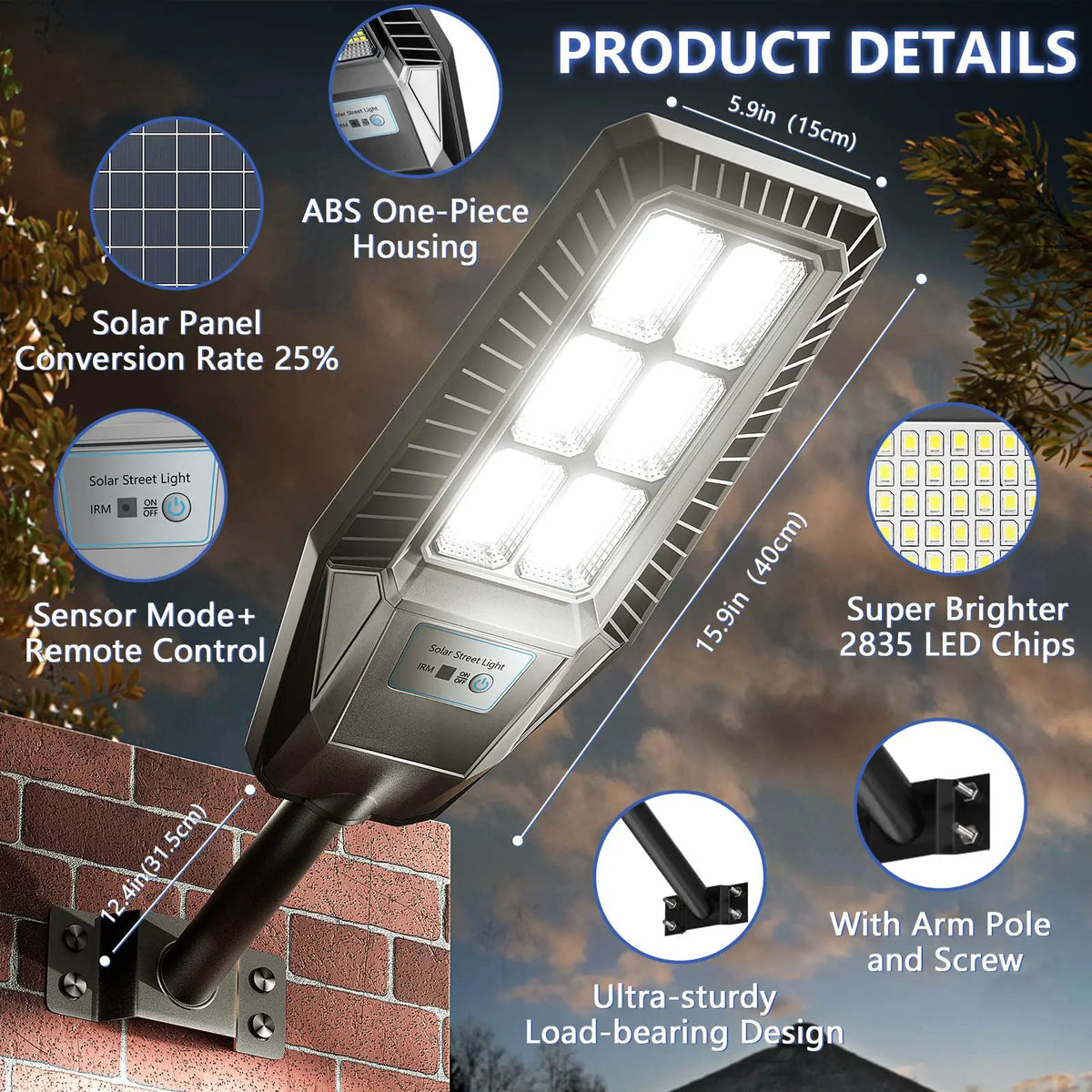 1500W Solar Street Light 30000LM LED Outdoor Waterproof Dusk to Dawn for Yard Lighting IP66 6000K with Bracket and Remote Control by Outdoor Solar Outlet