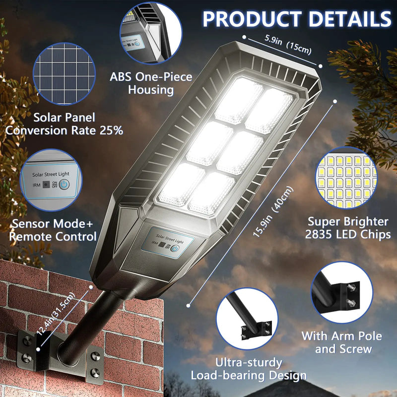 1500W Solar Street Light 30000LM LED Outdoor Waterproof Dusk to Dawn for Yard Lighting IP66 6000K with Bracket and Remote Control by Outdoor Solar Outlet