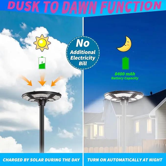 3500W Commercial Solar Round 360° Wide Angle Pole Outdoor Lamp Post Light with 98 inch Pole IP67 Waterproof With Remote by Outdoor Solar Outlet