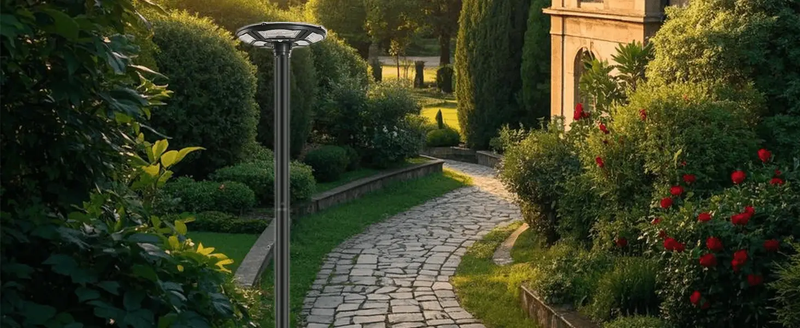 3500W Commercial Solar Round 360° Wide Angle Pole Outdoor Lamp Post Light with 98 inch Pole IP67 Waterproof With Remote by Outdoor Solar Outlet