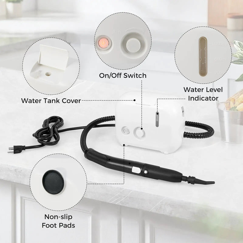 1500W Portable Steam Cleaner with 34 oz Water Tank-White by DirectDeals