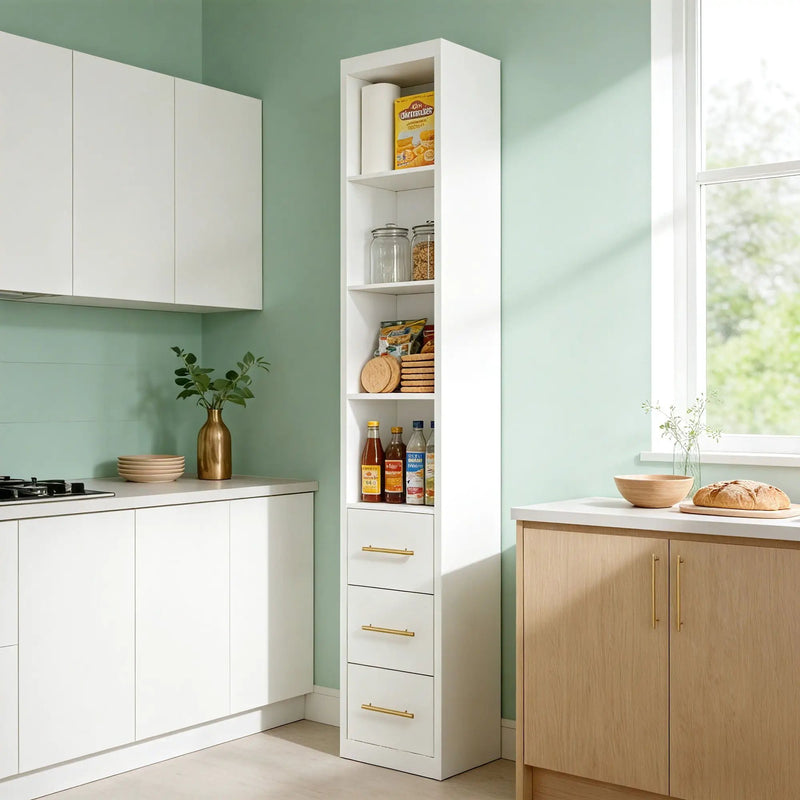 Tall Storage Cabinet With 3 Drawers For Bedroom - White