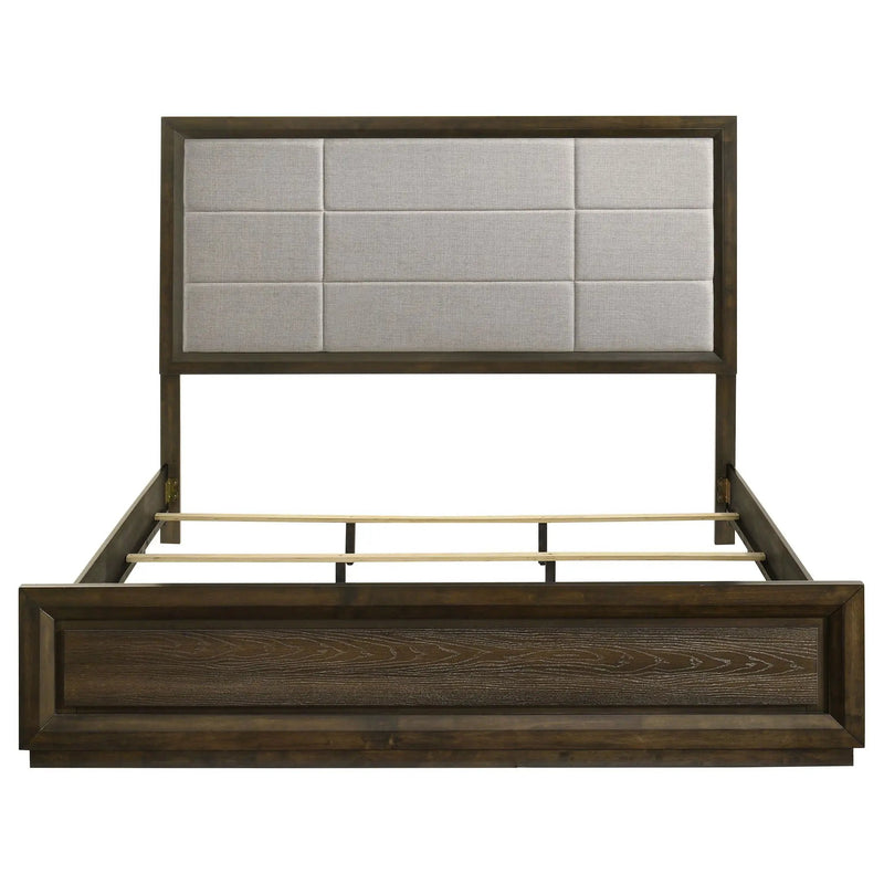 Atlas 63-inch Eastern King Upholstered Panel Bed Grey and Dark Oak by Unique Piece Furniture