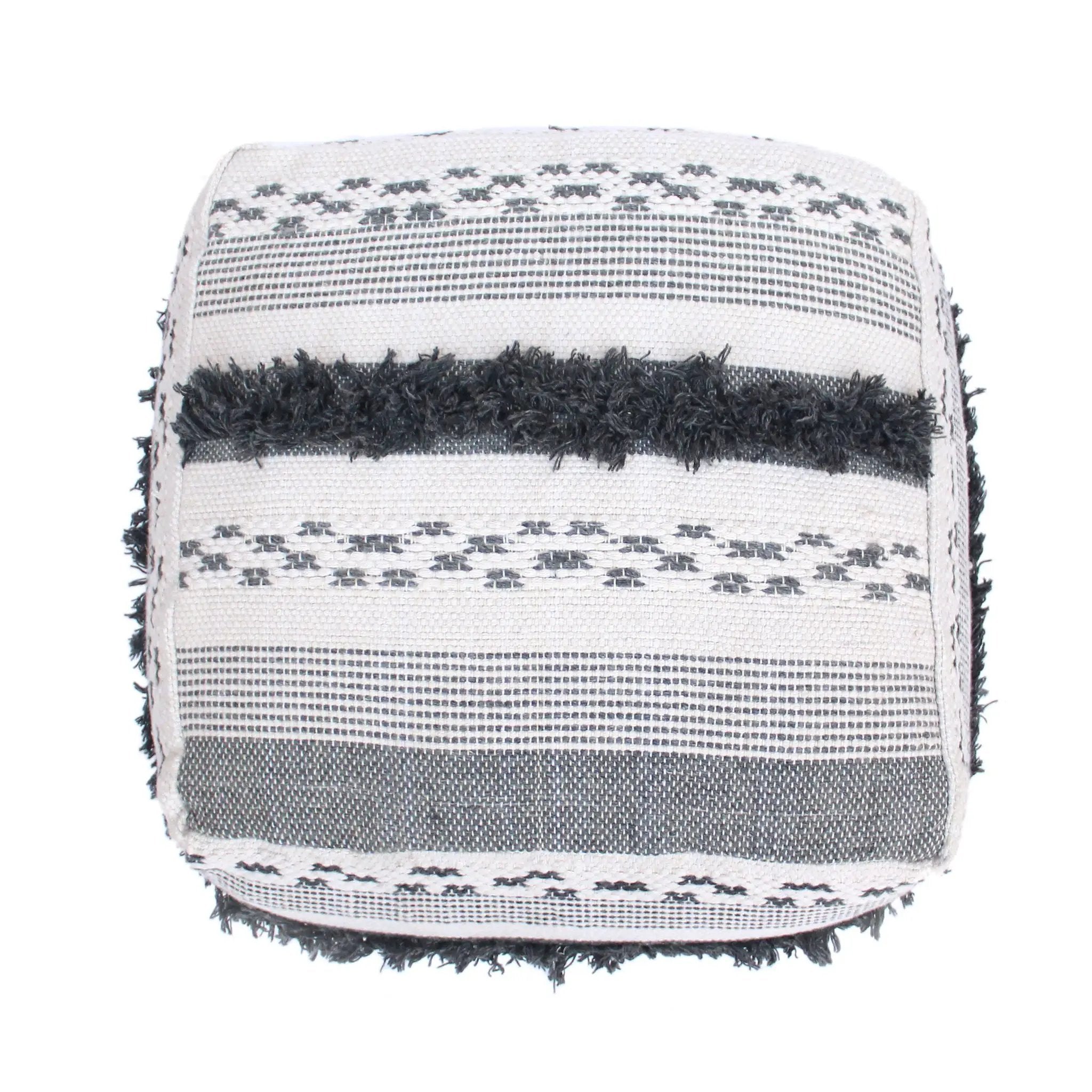 Karim - Faux Yarn Large Pouf, Durable - Ivory / Gray by Unique Piece Furniture