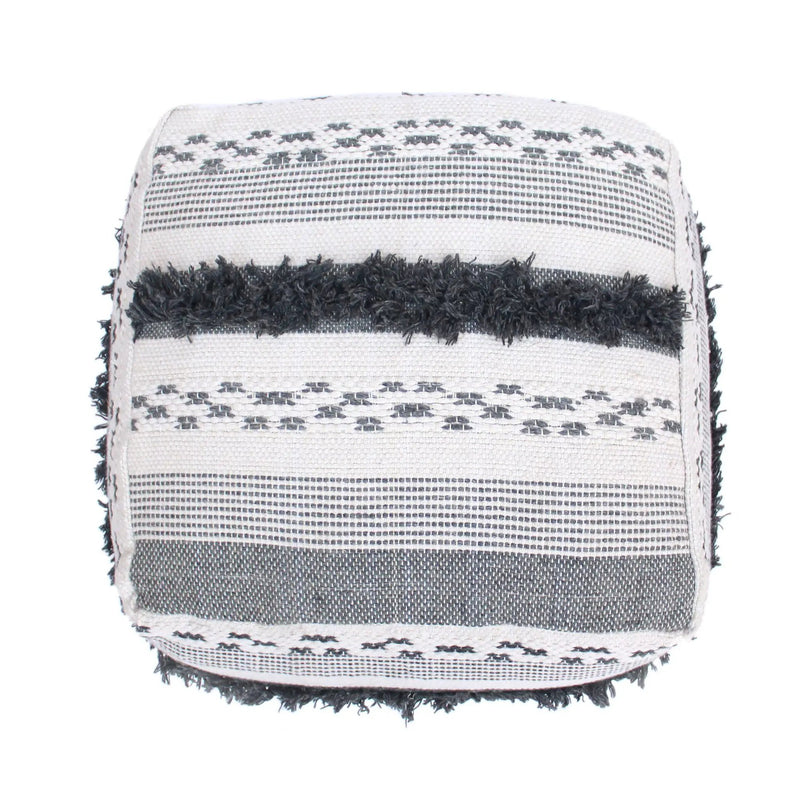 Karim - Faux Yarn Large Pouf, Durable - Ivory / Gray by Unique Piece Furniture