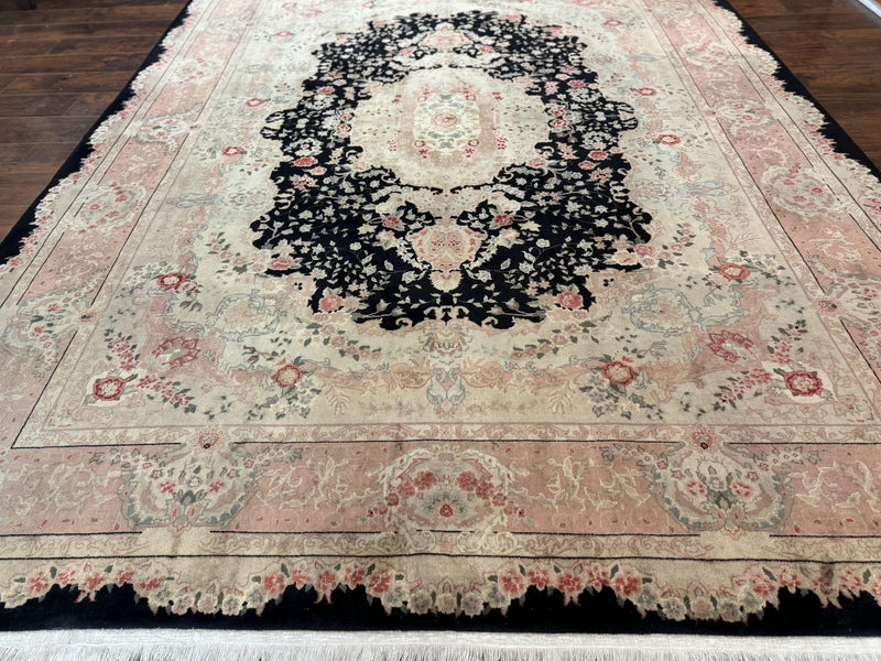 Pak Persian Tabriz Rug 8.6 x 11.6, Black Pink, Traditional Elegant Formal Oriental Carpet, Dining Room Rug, Fine 225 KPSI by Jewel Rugs