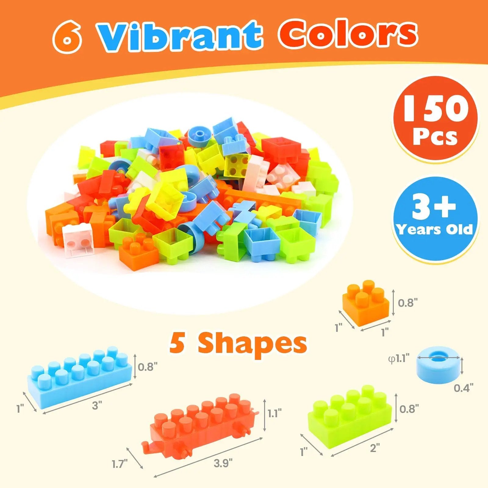 150 Pcs Toddler Building Blocks Toy STEM Montessori Early Learning Toys for 3+ year old by DirectDeals