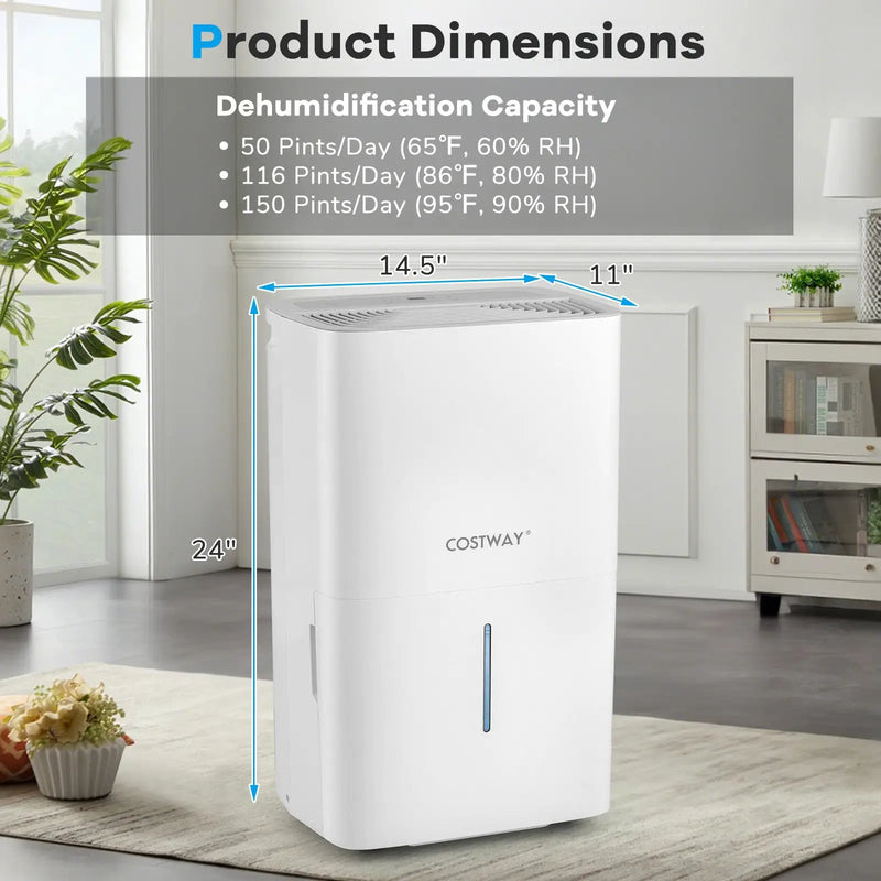 150 Pints Dehumidifier with 24H Timer and LED Display-White by DirectDeals