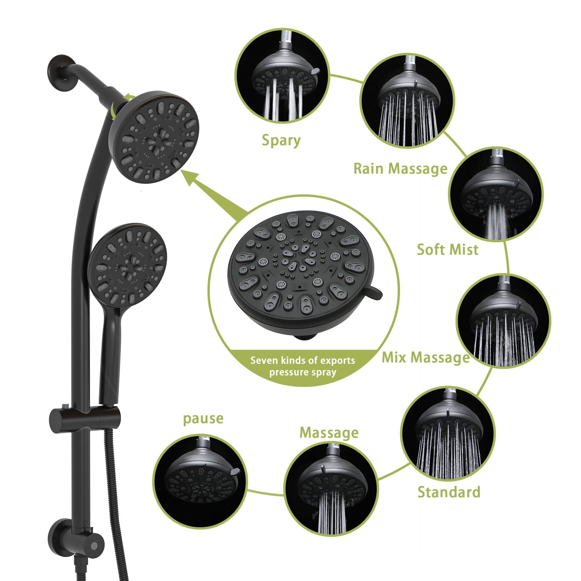 Multi Function Dual Shower Head Shower System With 4.7" Rain Showerhead, 7 Function Hand Shower, Adjustable Slide Bar by HouseOfZazla