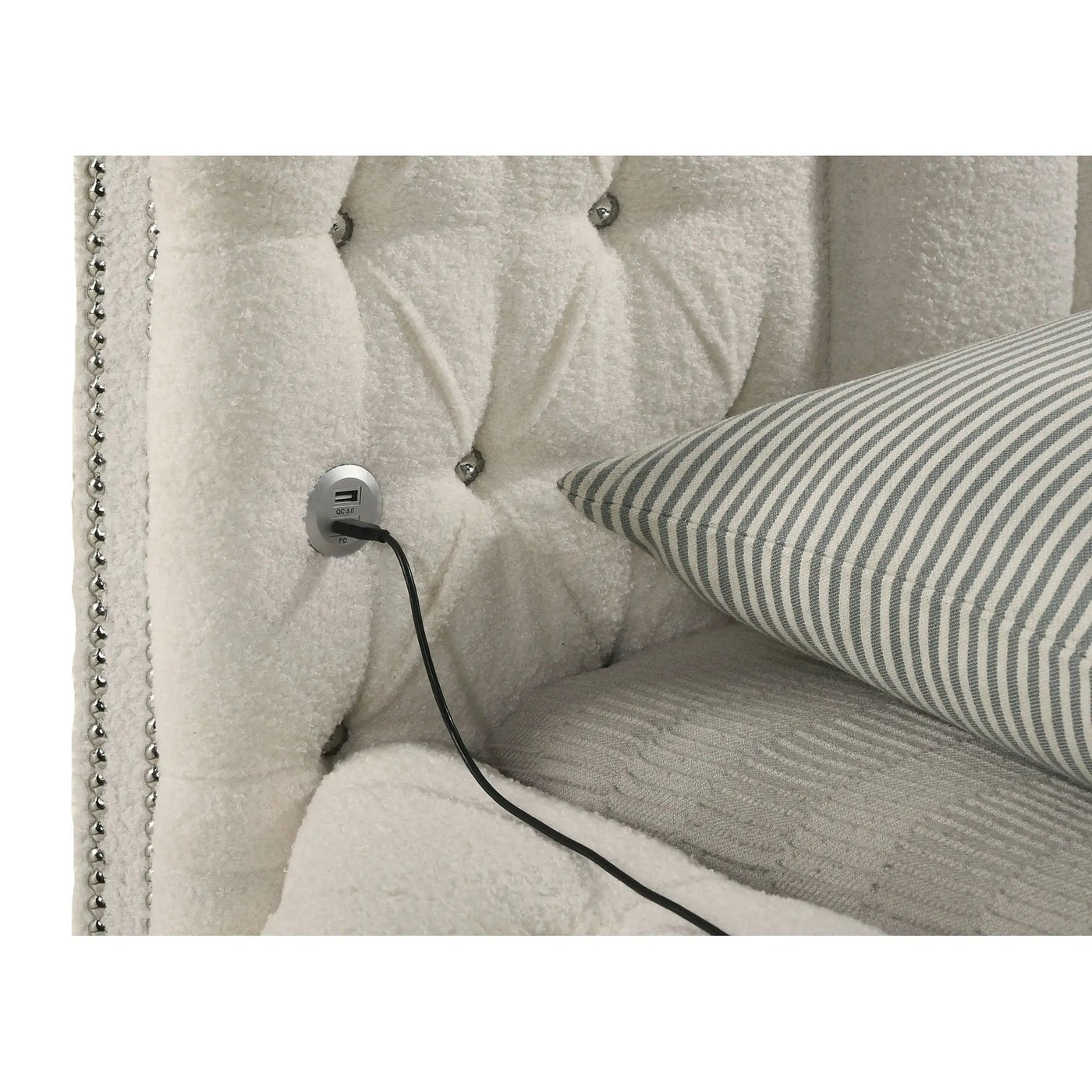 Santiago - Upholstered Round Storage Bed With Built In Charging Ports by HouseOfZazla