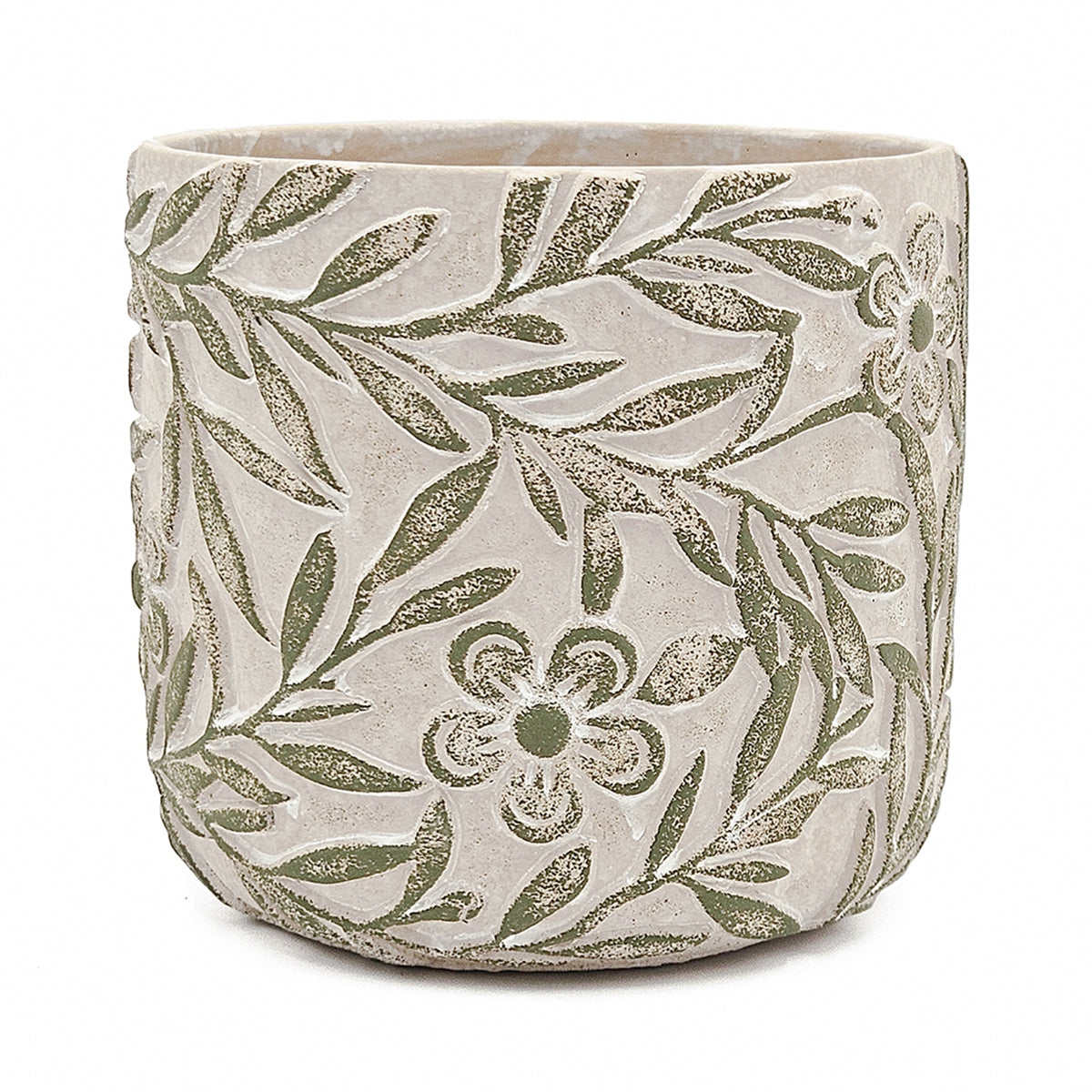 Set of 2 Garden Pots & Planters with Etched Floral Motif - Green & Gray, photo 5 of 10