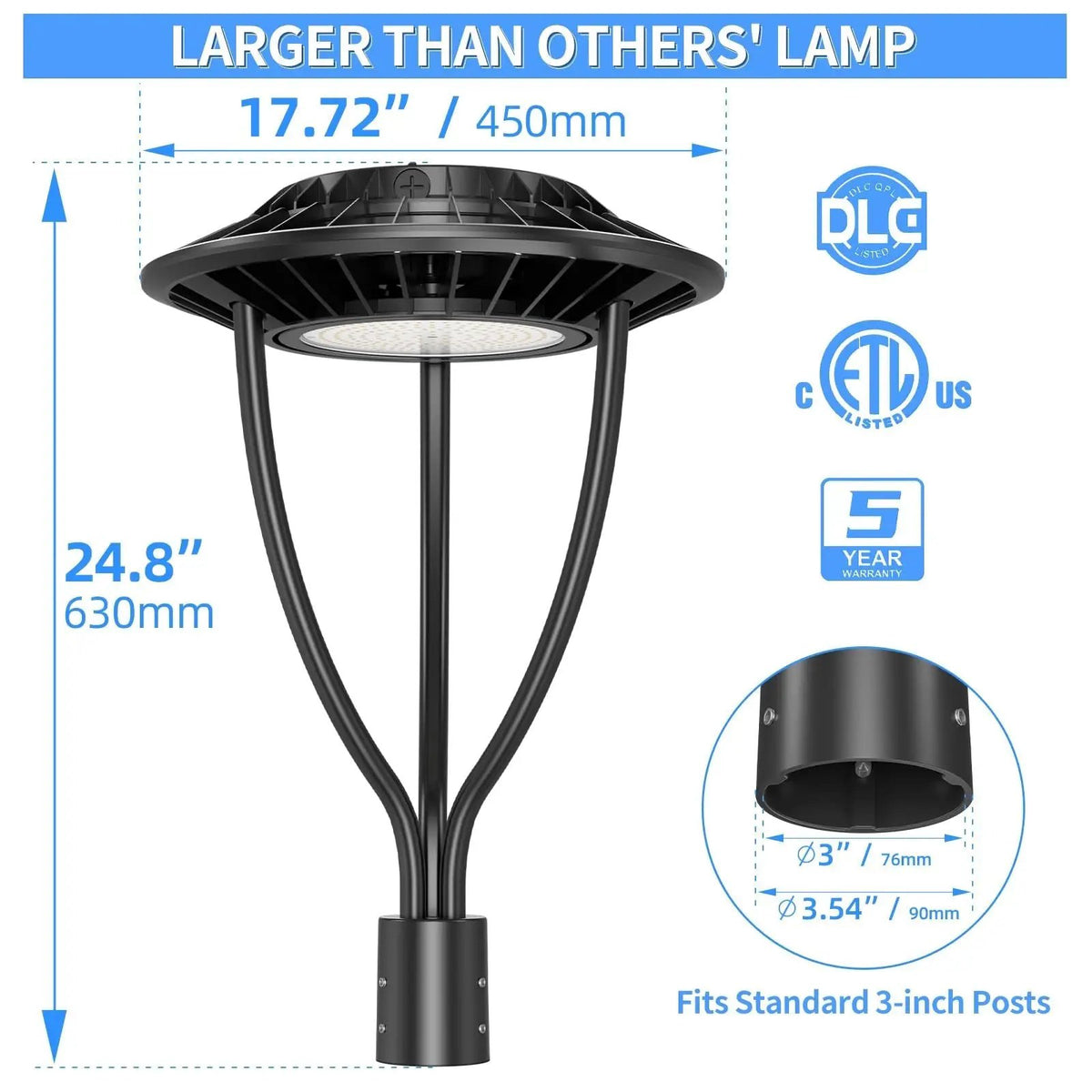 150W Hard Wire LED Post Top UFO Light 21,000LM, ETL Listed LED Post Lights with Photocell 5000K, IP65 by Outdoor Solar Outlet