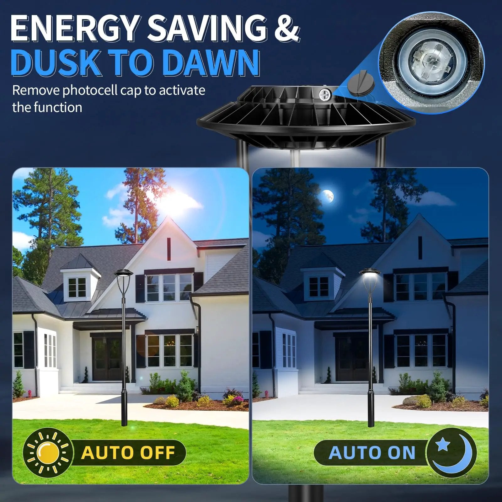 150W Hard Wire LED Post Top UFO Light 21,000LM, ETL Listed LED Post Lights with Photocell 5000K, IP65 by Outdoor Solar Outlet
