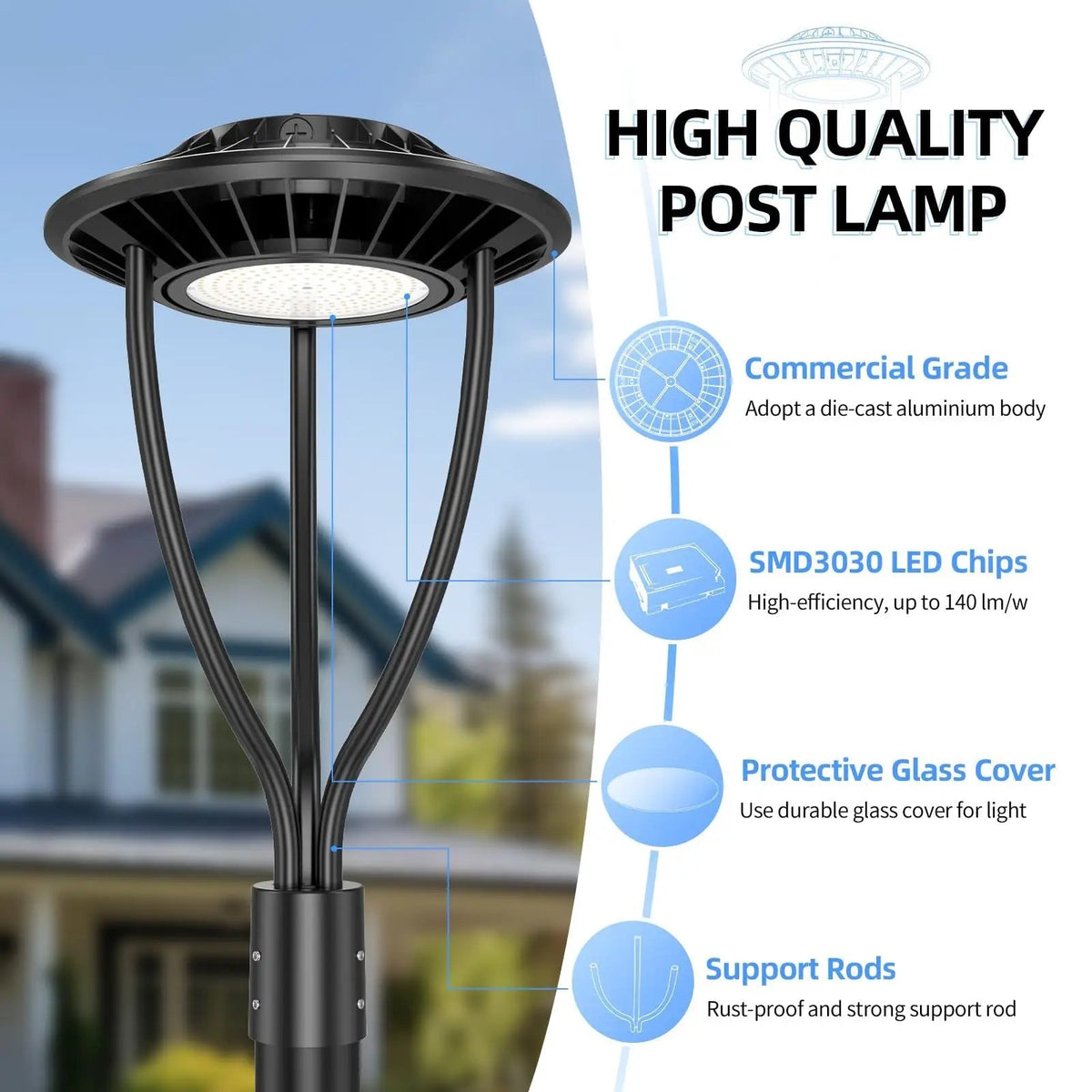 150W Hard Wire LED Post Top UFO Light 21,000LM, ETL Listed LED Post Lights with Photocell 5000K, IP65 by Outdoor Solar Outlet