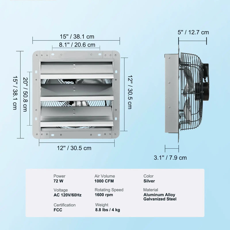 12" Shutter Exhaust Fan, High-Speed 1000 CFM by HouseOfZazla