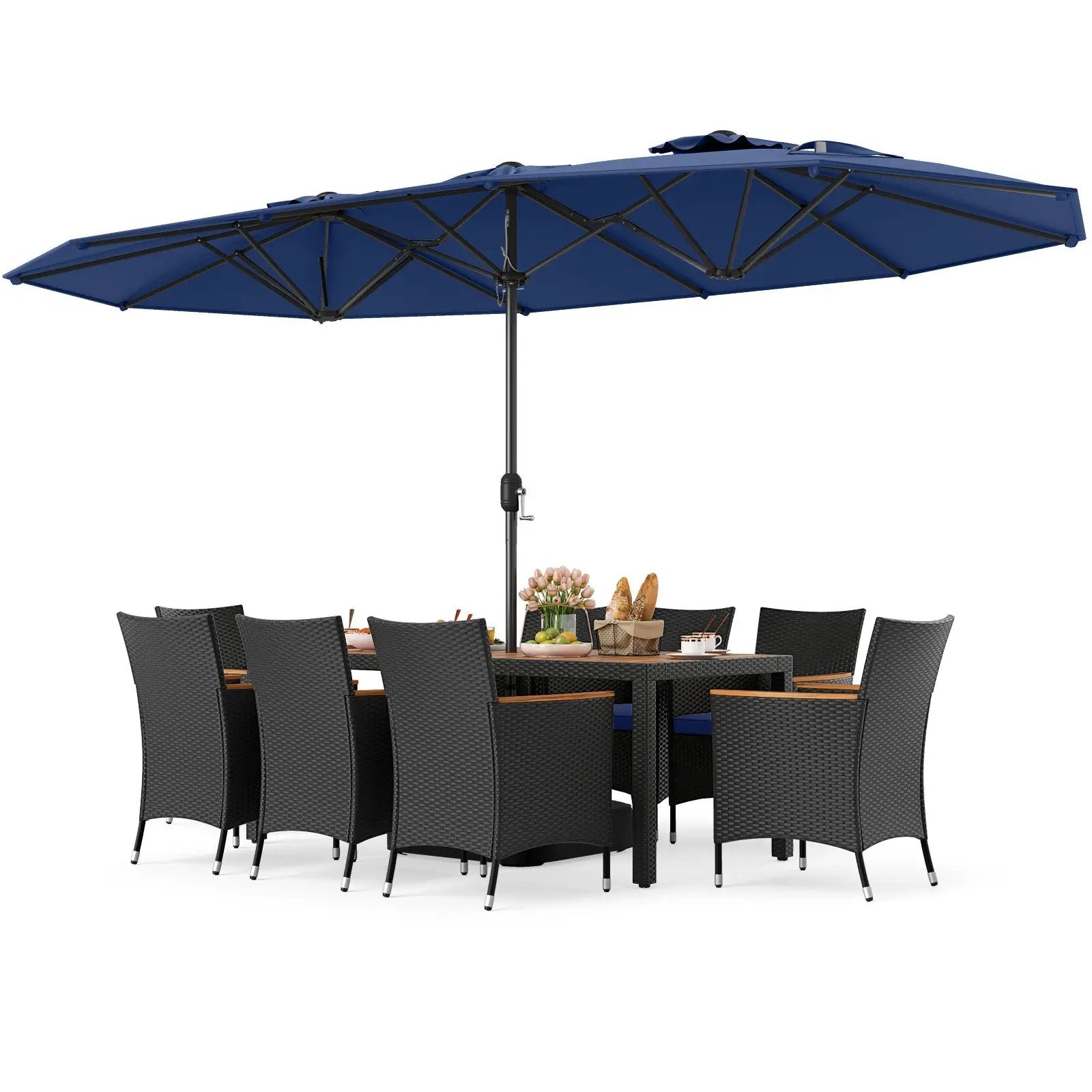 10 Piece Outdoor Patio Dining Set with 15 Feet Double-Sided Twin Umbrella by DirectDeals