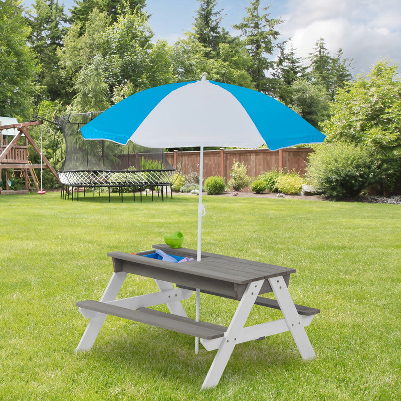 3-In-1 Kids Outdoor Wooden Picnic Table With Umbrella, Convertible Sand & Water, ASTM & CPSIA Certification by Unique Piece Furniture