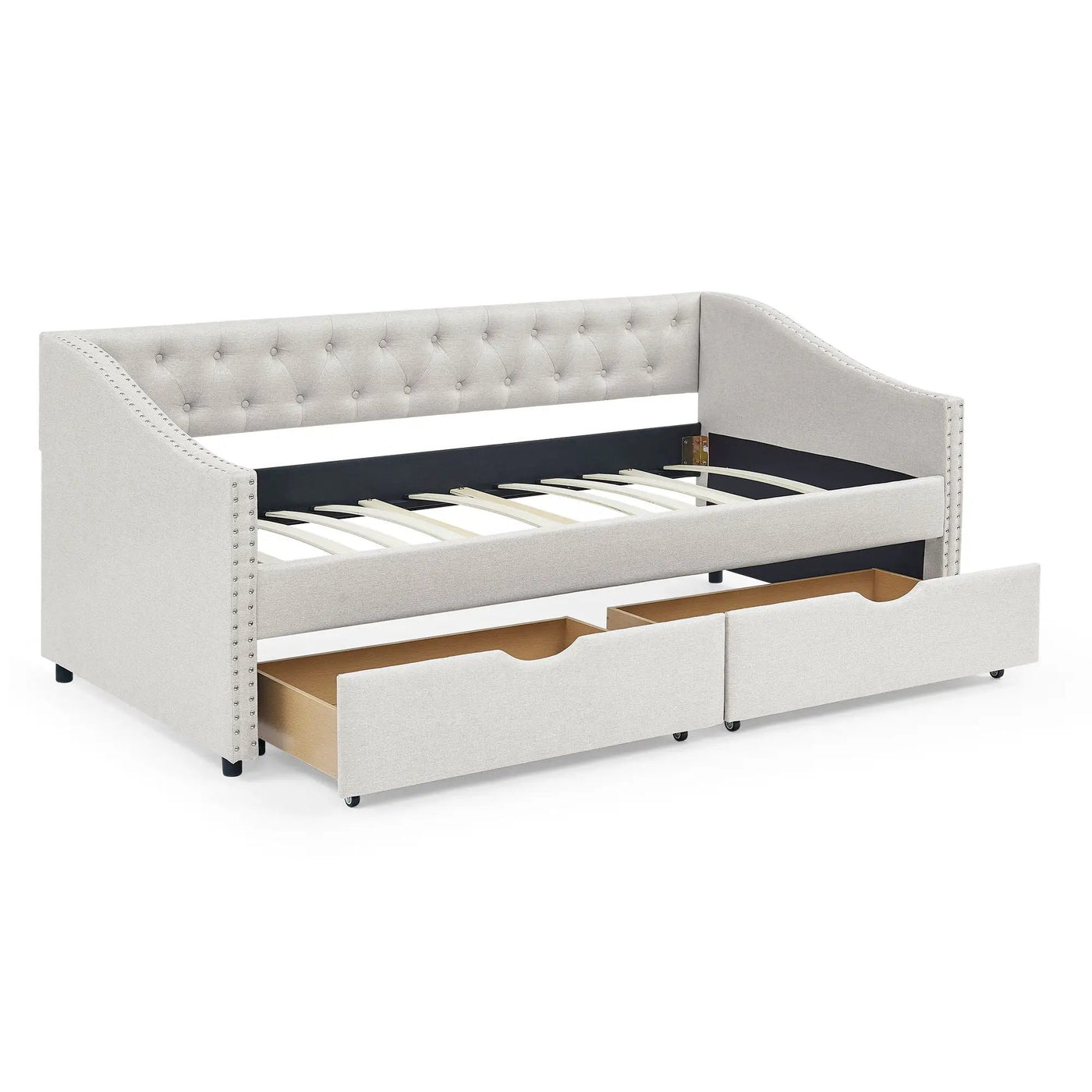 Upholstered Tufted Daybed With 2 Drawers, Waved Arms by HouseOfZazla