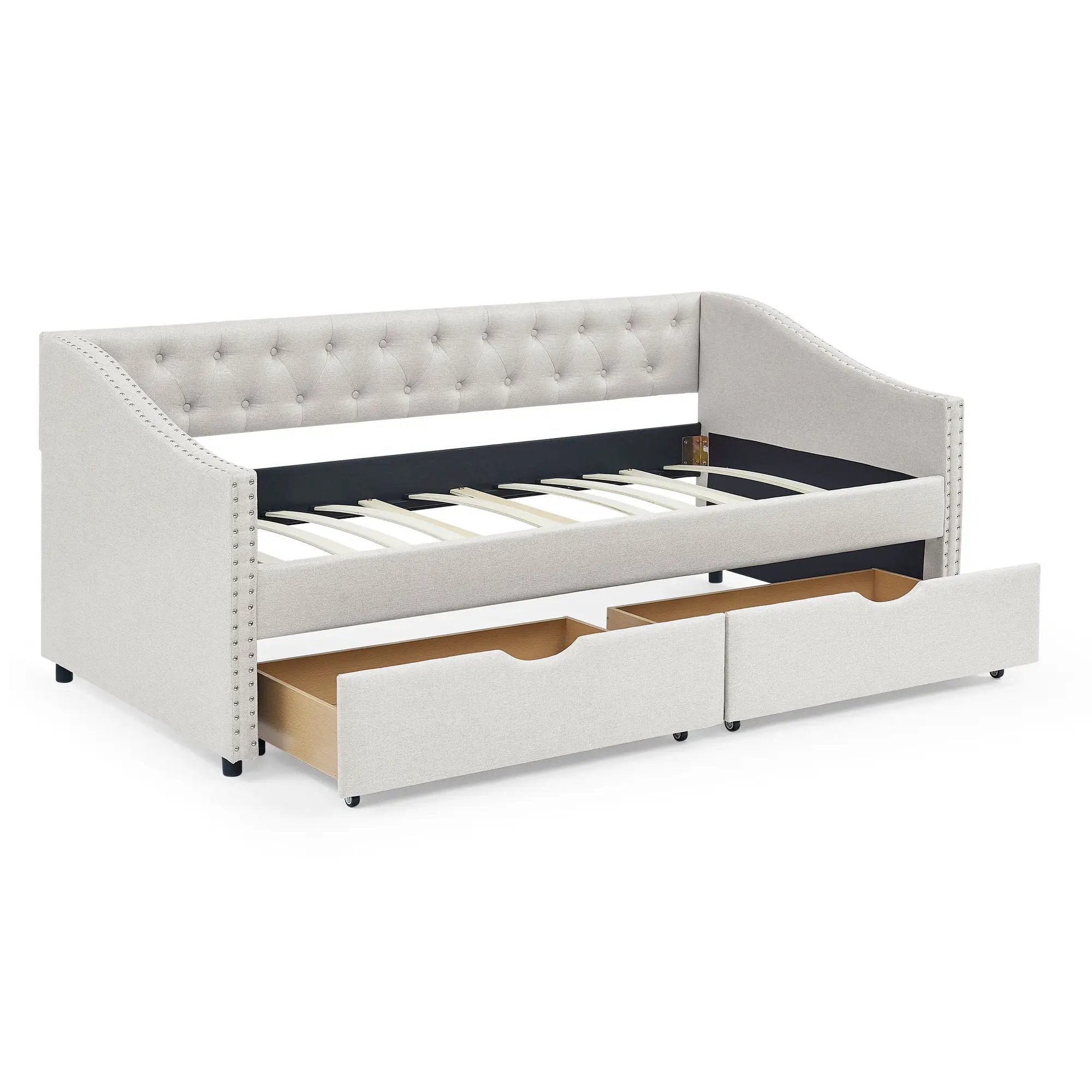 Upholstered Tufted Daybed With 2 Drawers, Waved Arms by Unique Piece Furniture