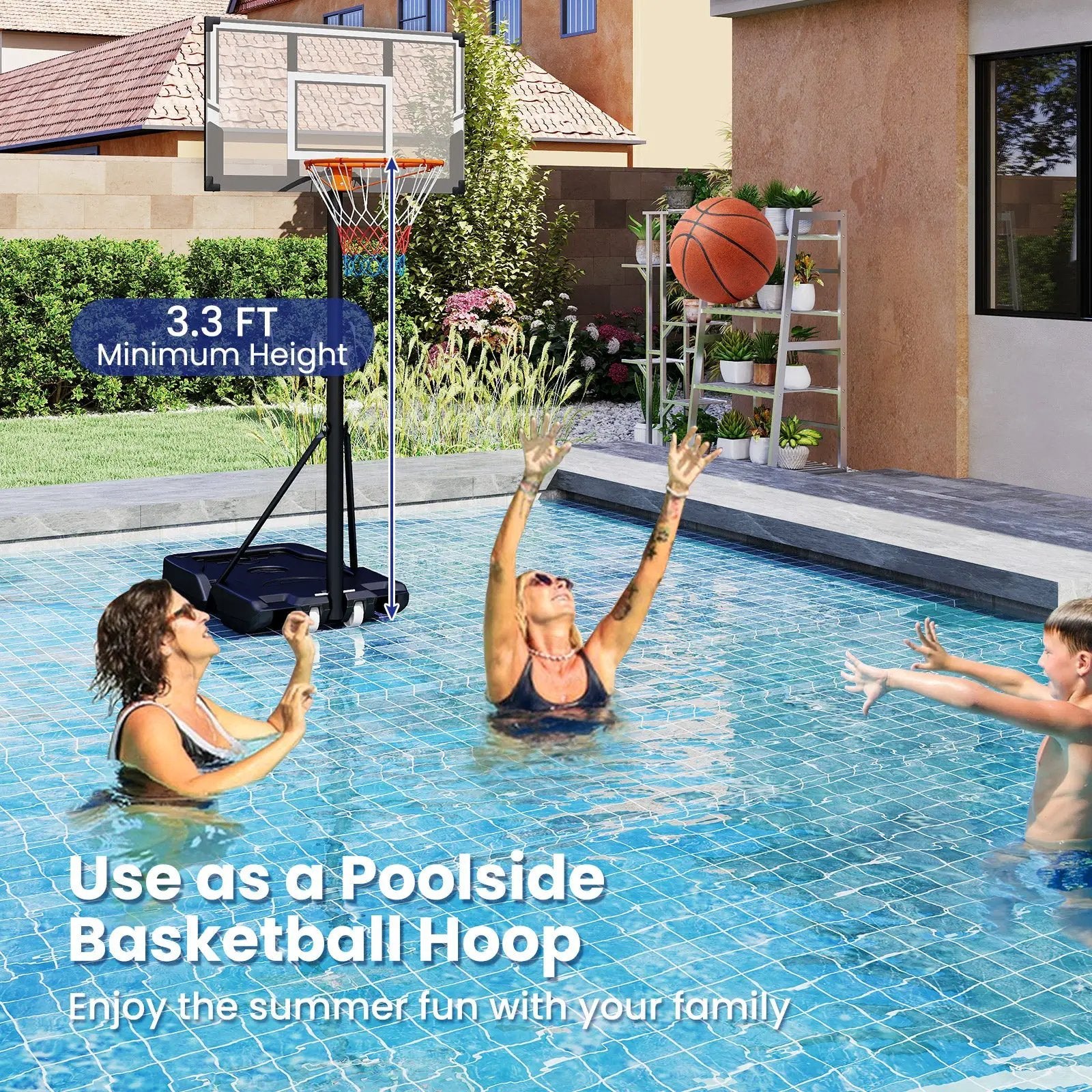 3.3-10 Feet Portable Basketball Hoop Adjustable with Base and Wheels by DirectDeals