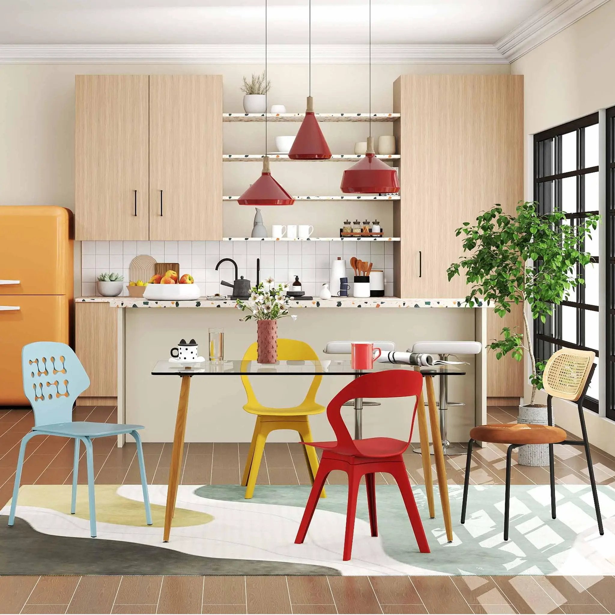 4-Piece Modern Dining Set with Chairs Bar Stools Dresser and Glass Dining Table by DirectDeals