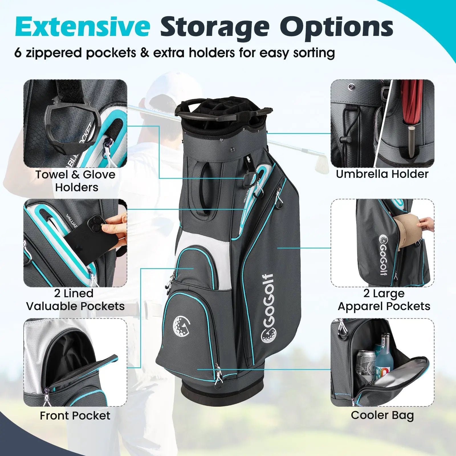 Golf Cart Bag Lightweight Portable Golf Club Organizer Bag by DirectDeals