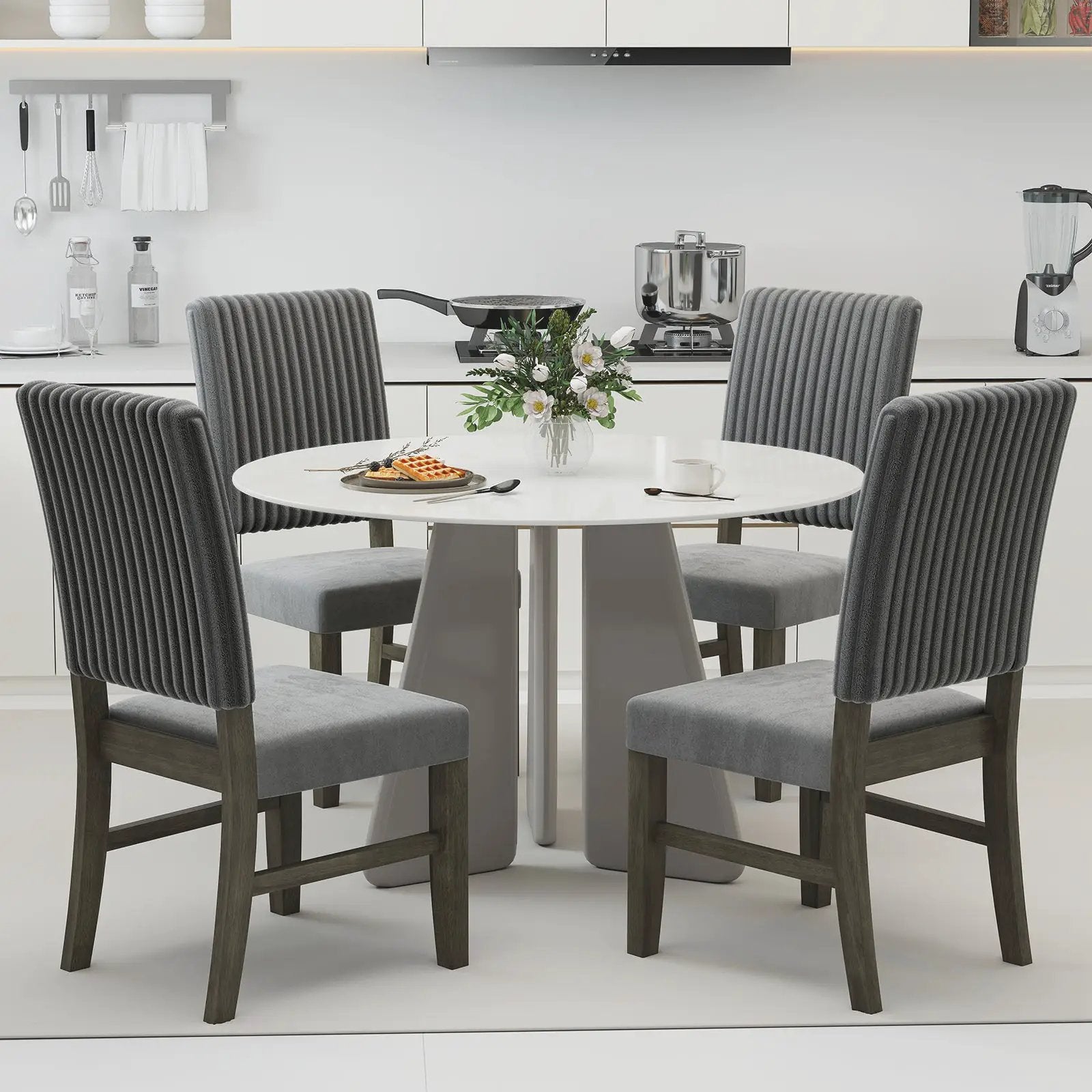 Dining Chair Set of 2 Mid-Century Modern Velvet Fabric Upholstered Chairs-Grey by DirectDeals