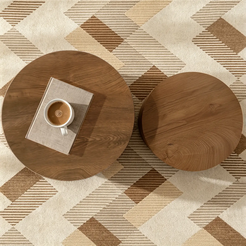Nesting Coffee Table Set of 2, Modern Round Coffee Tables with Non-Slip Feet by HouseOfZazla