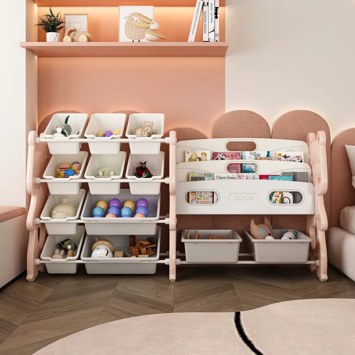 Kids Toy Storage Organizer With 2 Tier Bookshelf, Toy Storage With 12 Bins by HouseOfZazla