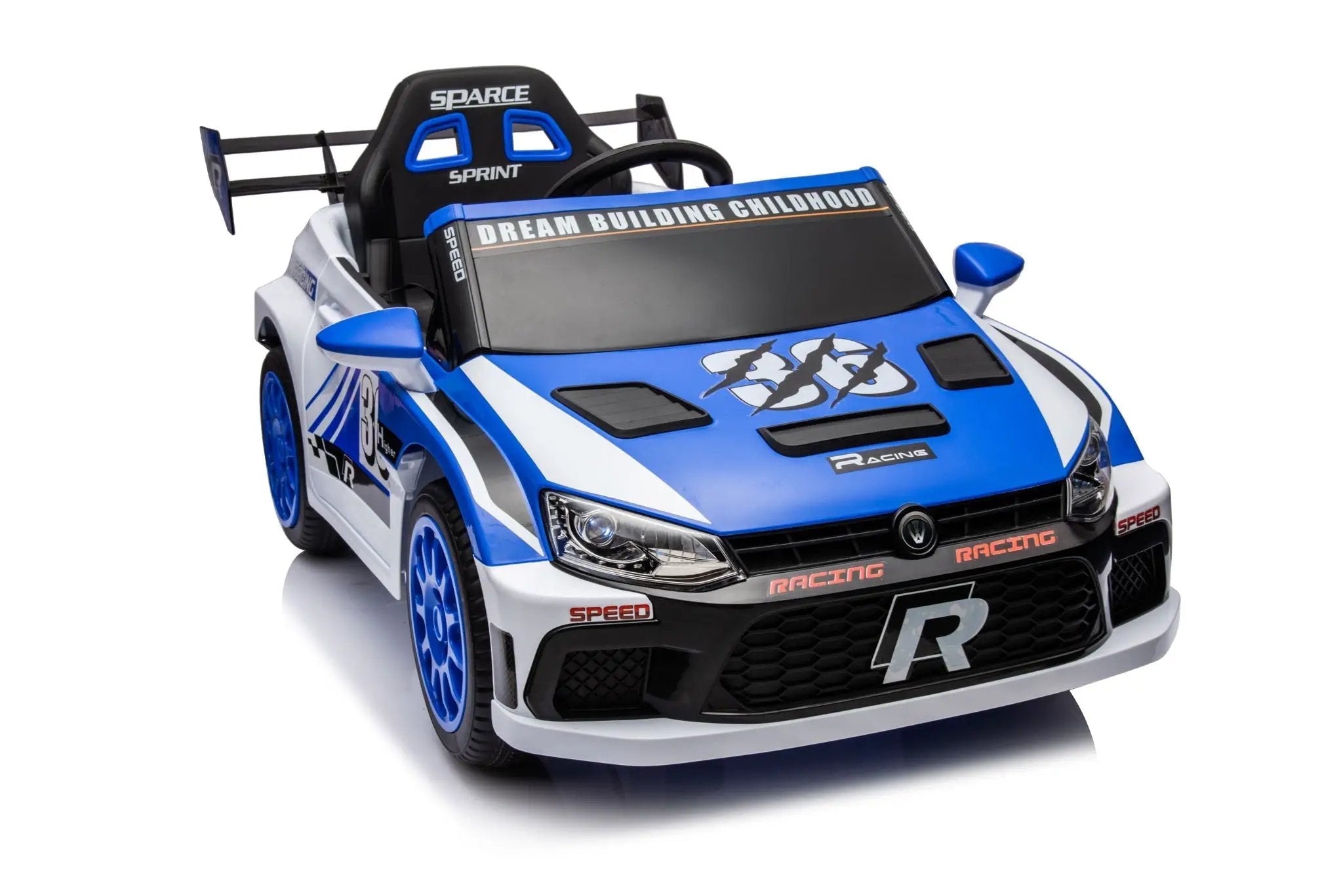 12V4A 20W*2 One Button Start, Forward And Backward, High And Low Speed, Music, Front Light, Power Display, Two Doors Can Open, 2.4G R / C, Seat Belt Four Wheel Absorber Kids Ride On Car by HouseOfZazla