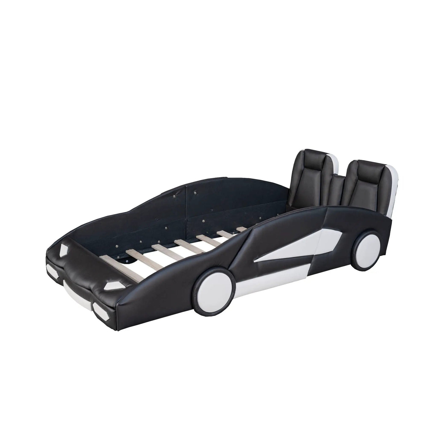 Race Car Shaped Twin Platform Bed With Wheels, Pine Wood Construction by HouseOfZazla