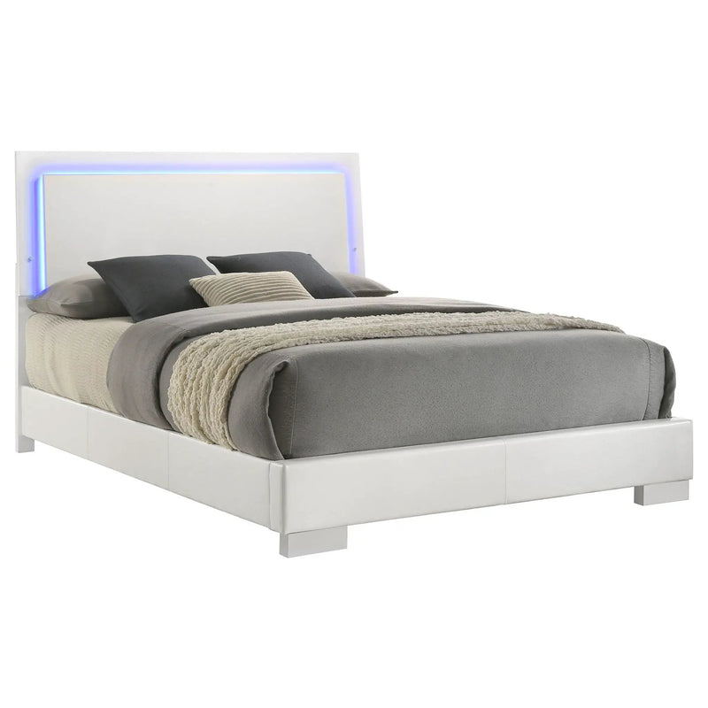 Felicity Wood Queen LED Panel Bed White High Gloss by Unique Piece Furniture
