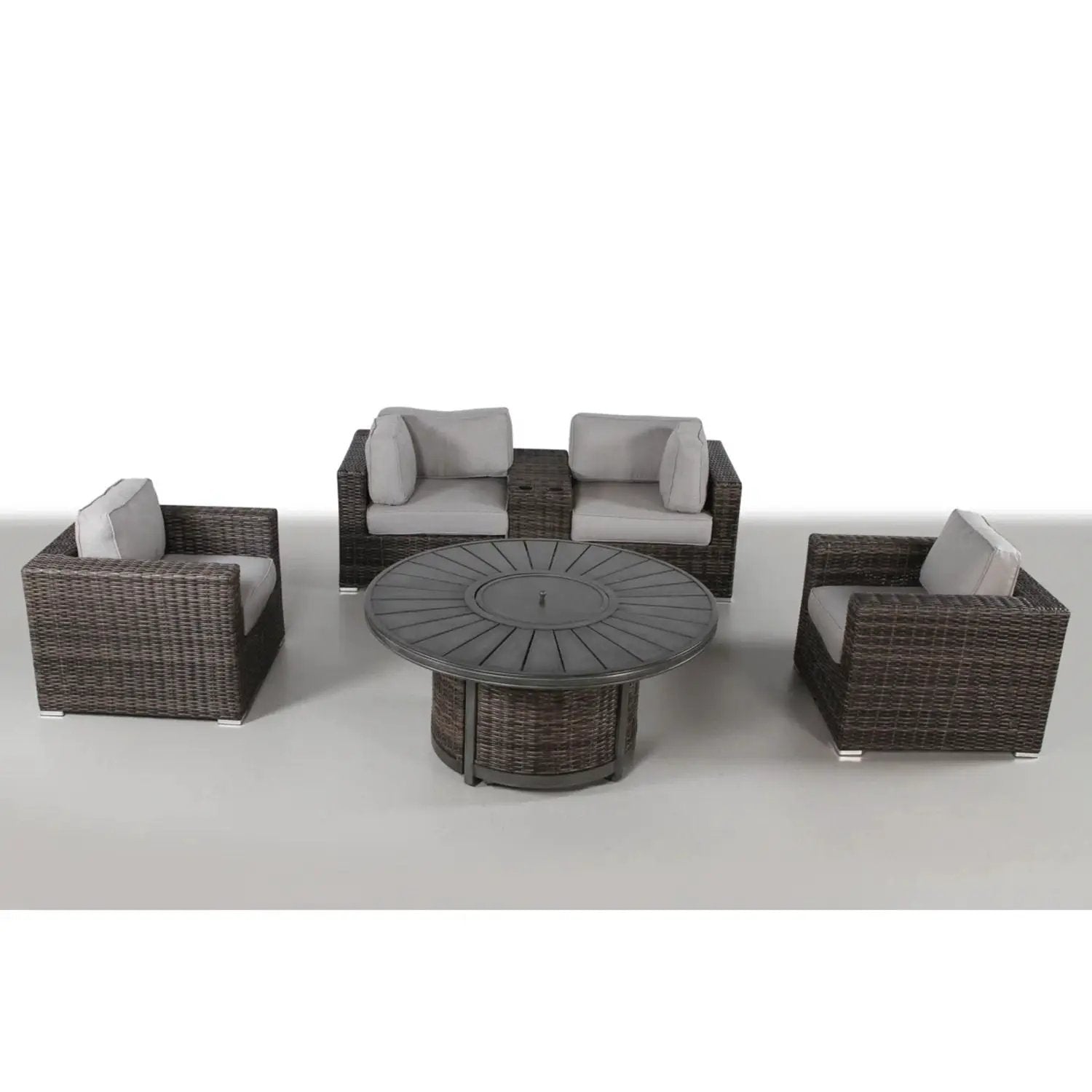Patio Seating Group For 4 With Cushions And Fire Pit Table - Brown by Unique Piece Furniture