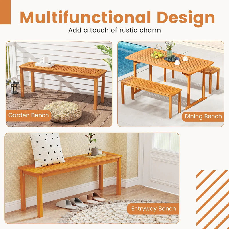 Set of 2 Acacia wood outdoor bench with slatted seat for garden by DirectDeals