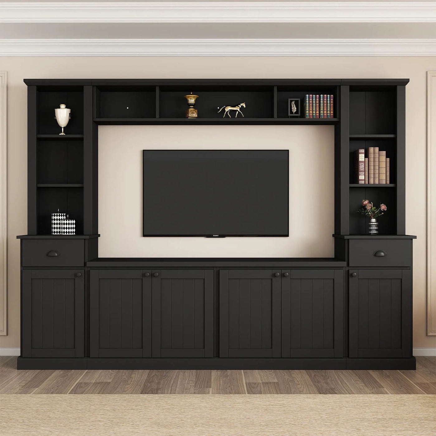 Minimalist Entertainment Wall Unit Set With Bridge For TVs Up To 75" by Unique Piece Furniture