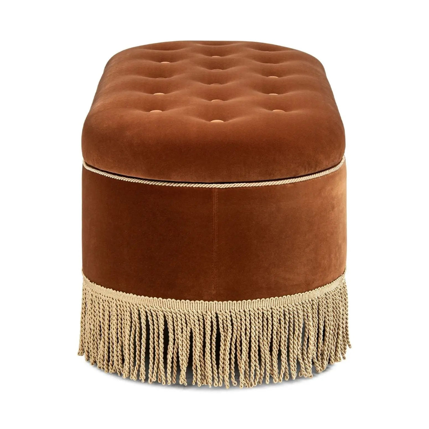 Melinda - Oval Tufted Bullion Fringe Storage Bench by HouseOfZazla