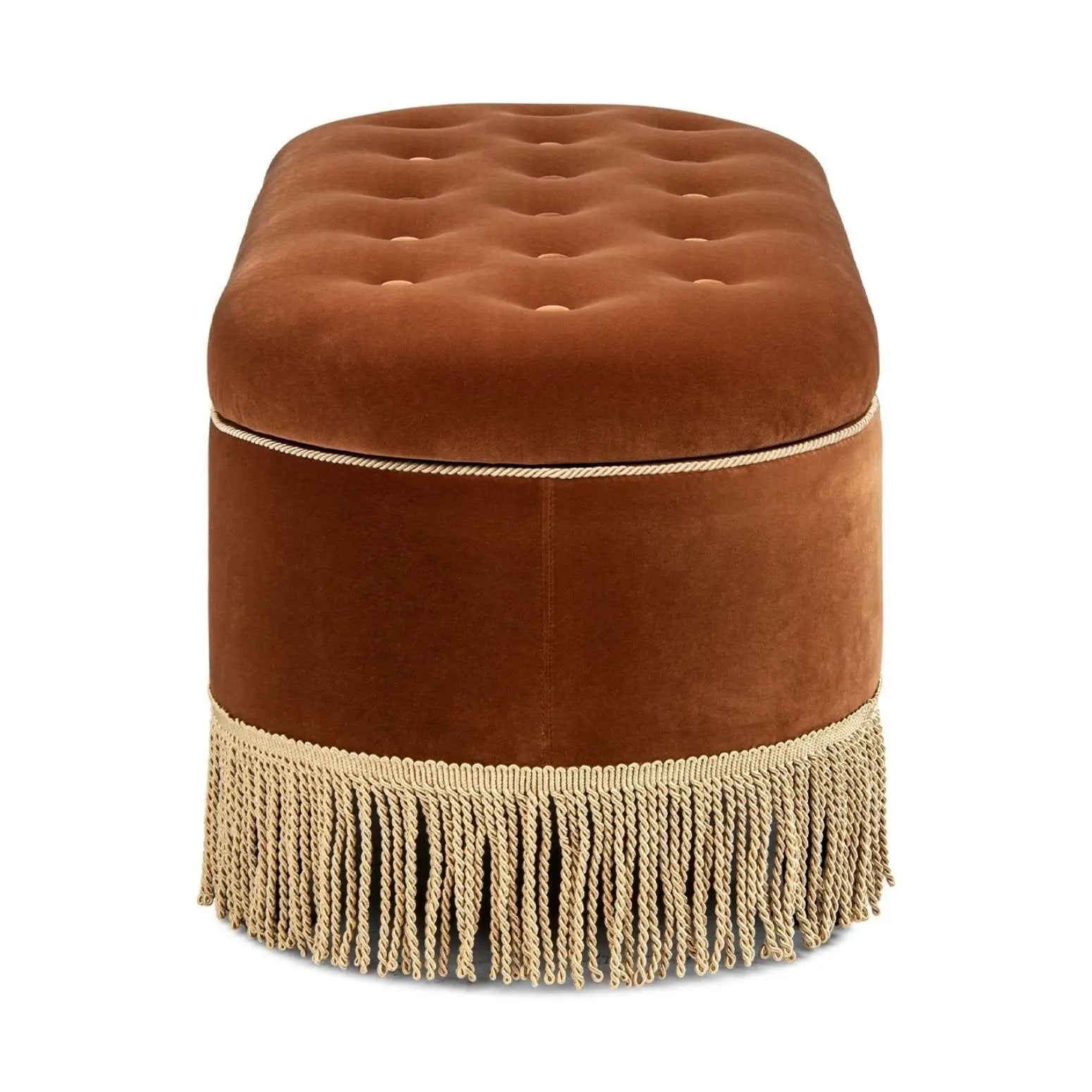 Melinda - Oval Tufted Bullion Fringe Storage Bench by HouseOfZazla