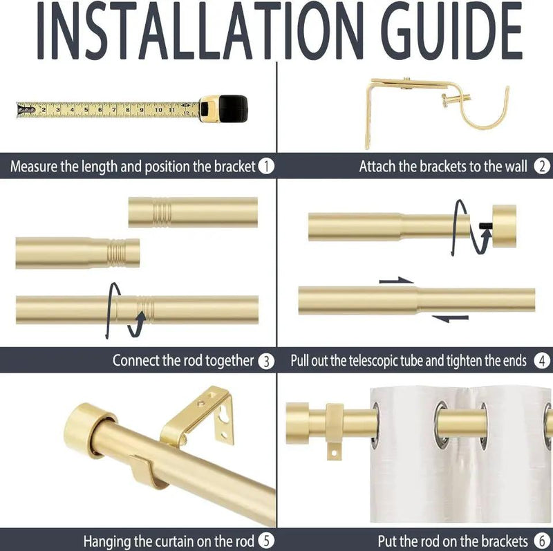 Zeerobee Curtain Rods for Windows 48 to 84, 1 Inch Gold Curtain Rod Set, Heavy Duty Drapery Rods with Adjustable Curtain Rods, Outdoor Modern Curtain by Selzalot