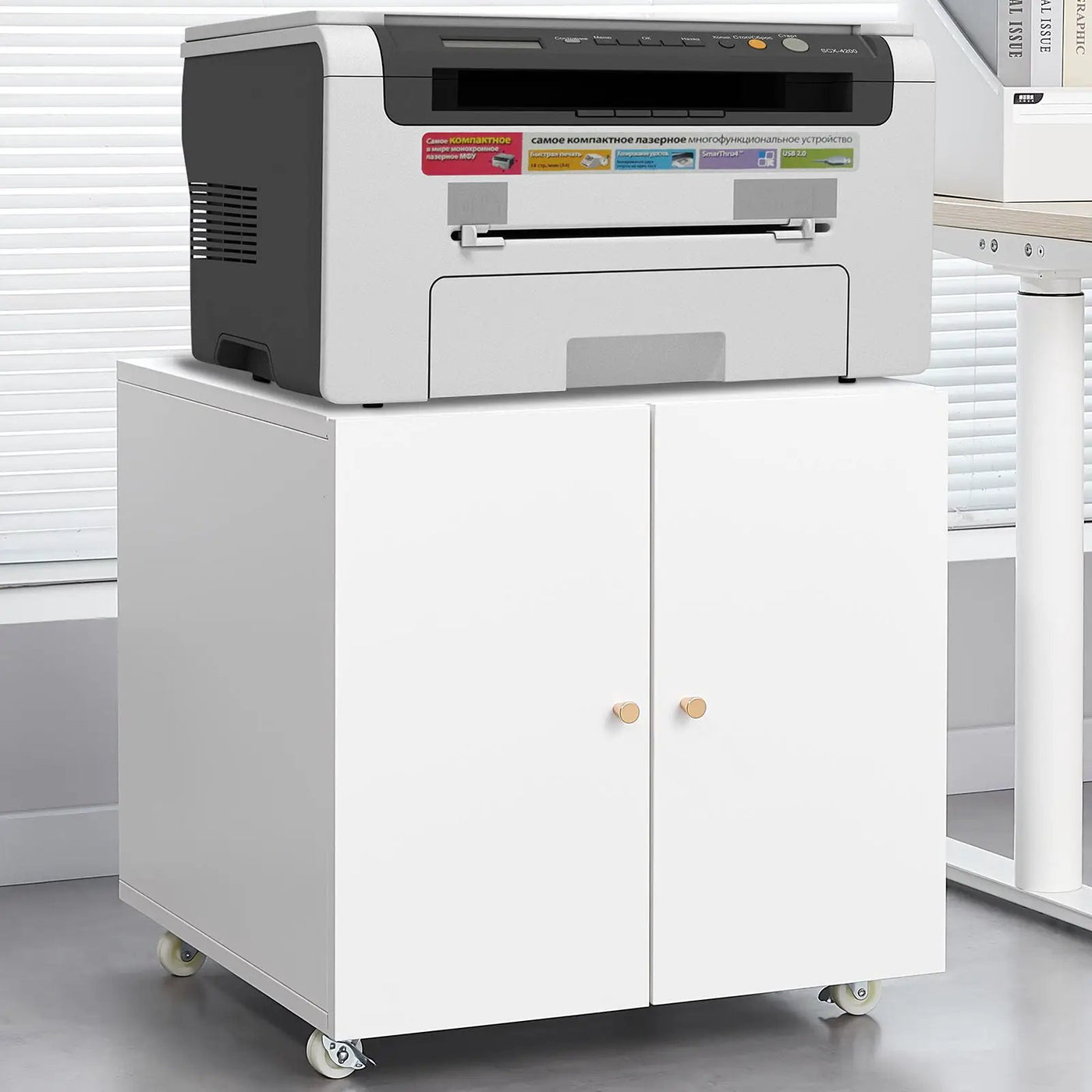 Office Furniture Copier Cabinet 2 Door Steel Copier Stand Mobile Pedestal File Printer Stand by Unique Piece Furniture