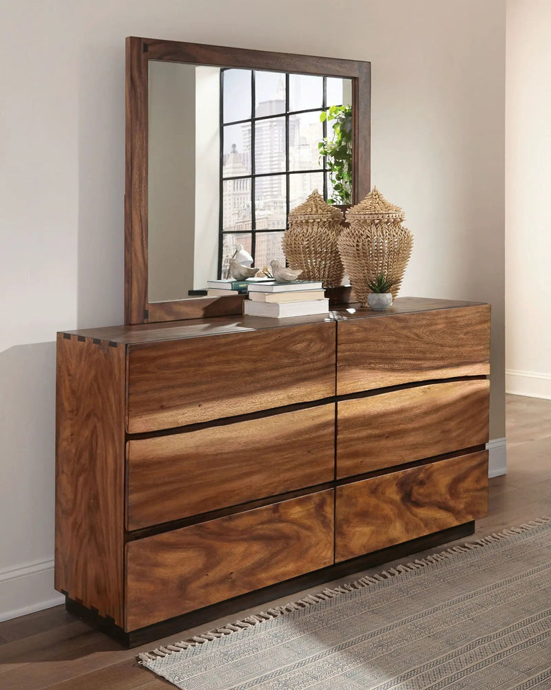 Winslow 6-drawer Dresser with Mirror Smokey Walnut by Unique Piece Furniture