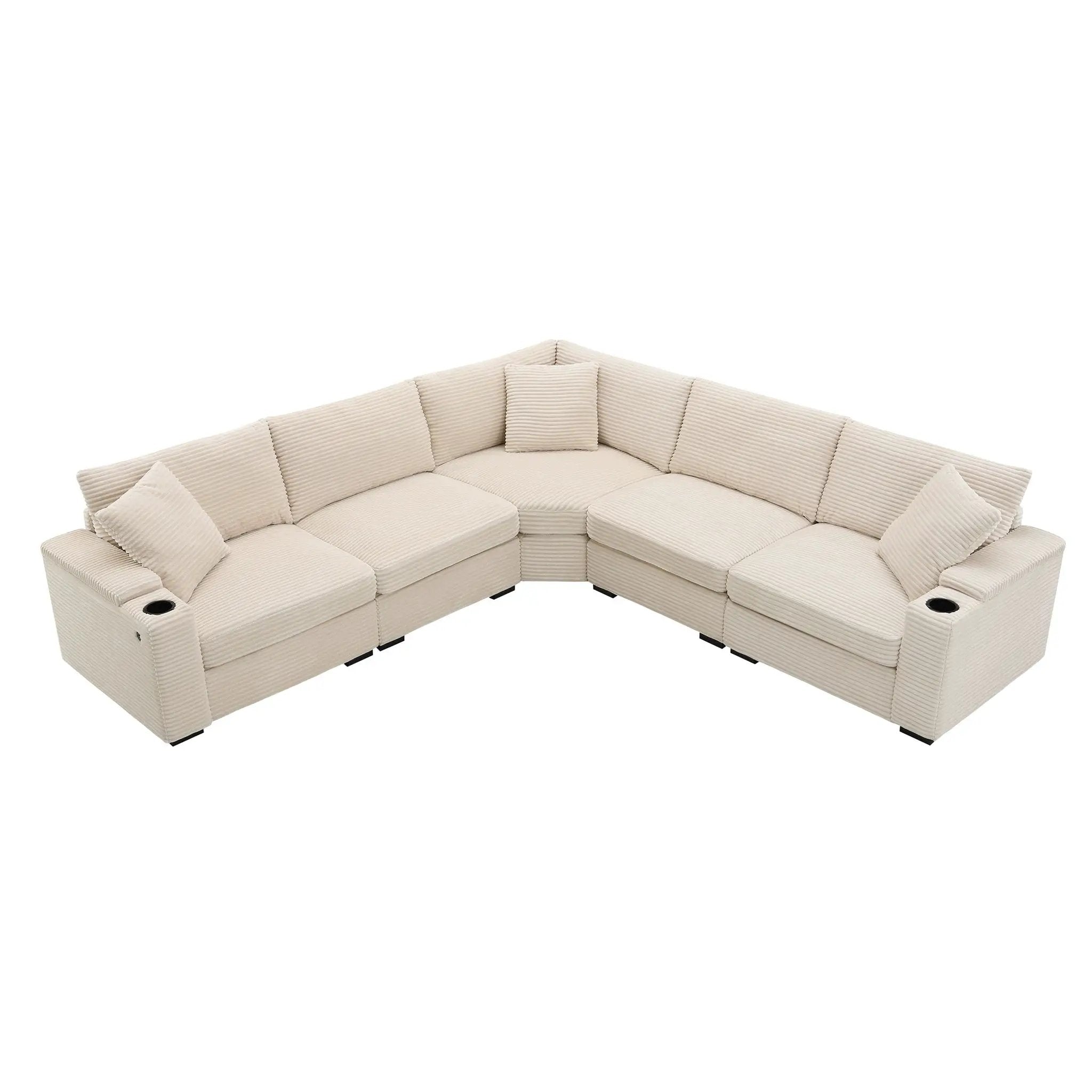 Convertible L Shaped Sectional Corner Couch With Armrest Storage Cup Holders USB Charger, Irregular Corner Oversized Comfy Modular Sofa by HouseOfZazla