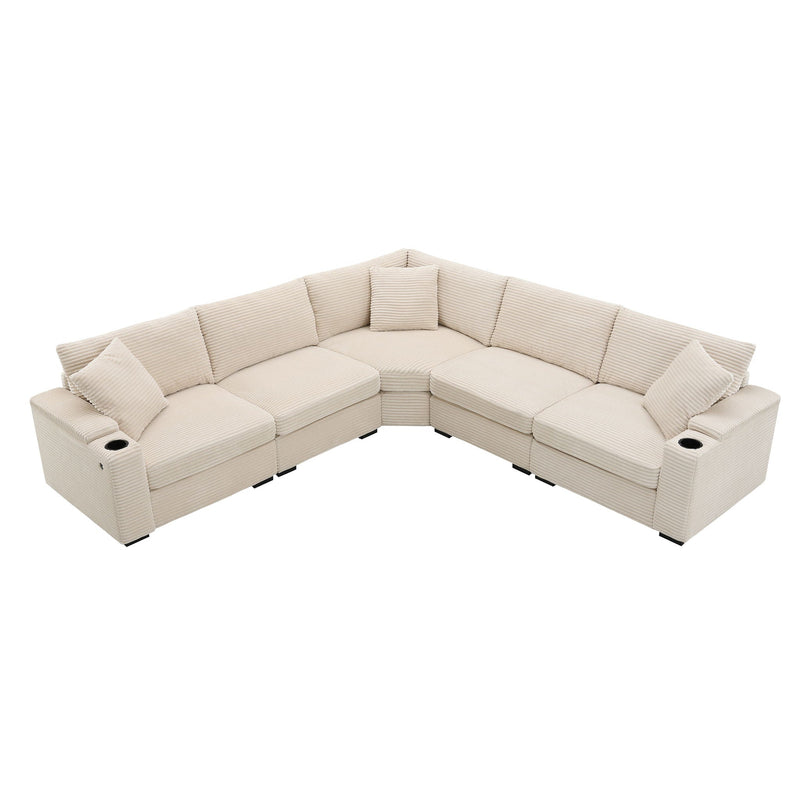 Convertible L Shaped Sectional Corner Couch With Armrest Storage Cup Holders USB Charger, Irregular Corner Oversized Comfy Modular Sofa by HouseOfZazla