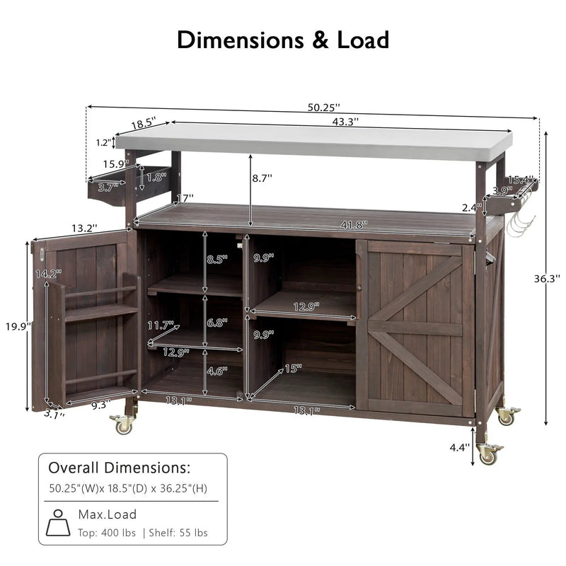 K&K Outdoor Kitchen Island, Rolling Bar Cart & Storage Cabinet by HouseOfZazla