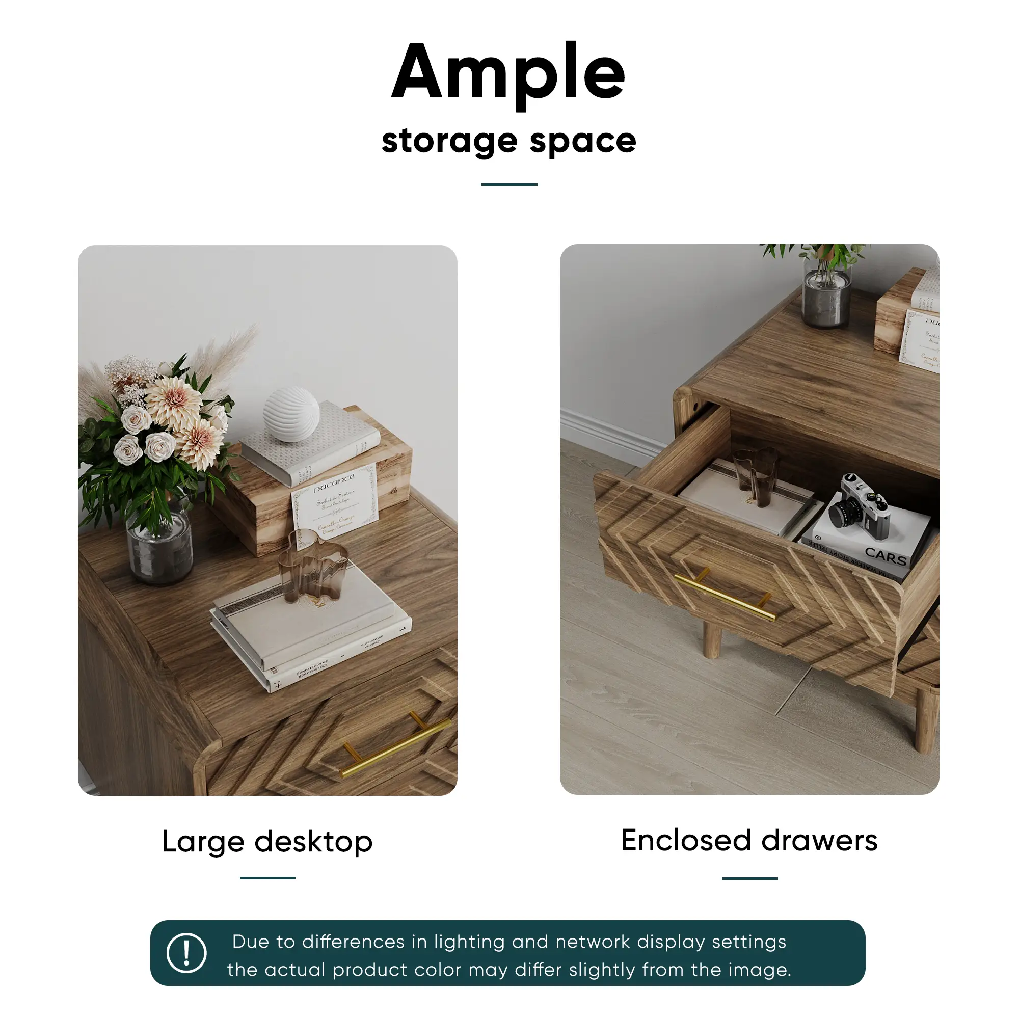 Walnut Wood Bedside Table with Double Drawers by HouseOfZazla