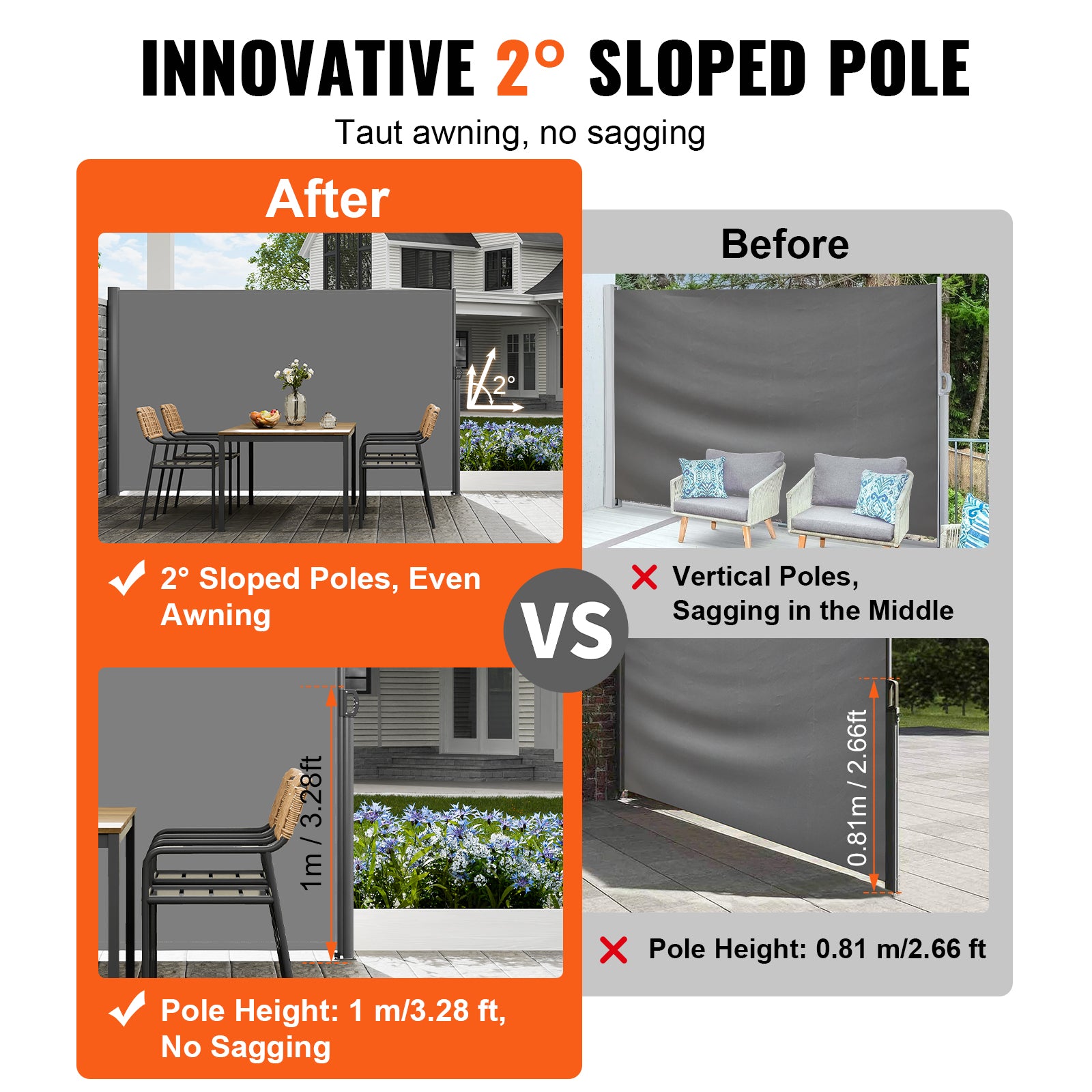 Retractable Side Awning, 71''-118'' Full Aluminum Rust-Proof Outdoor Privacy Screen by HouseOfZazla