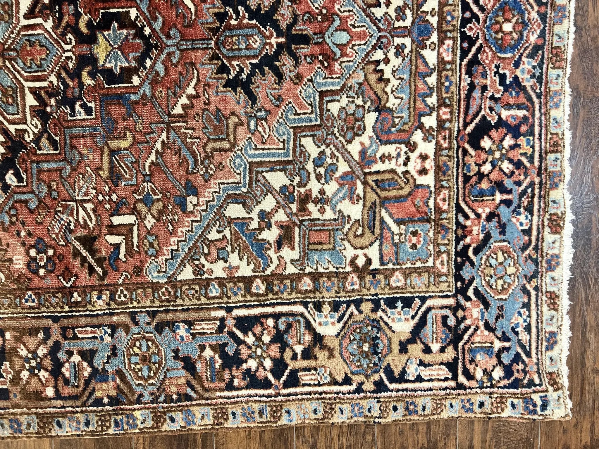 Antique Persian Heriz Rug 6x8, Geometric Medallion, 1920s Oriental Carpet, Handmade Wool Rug by Jewel Rugs
