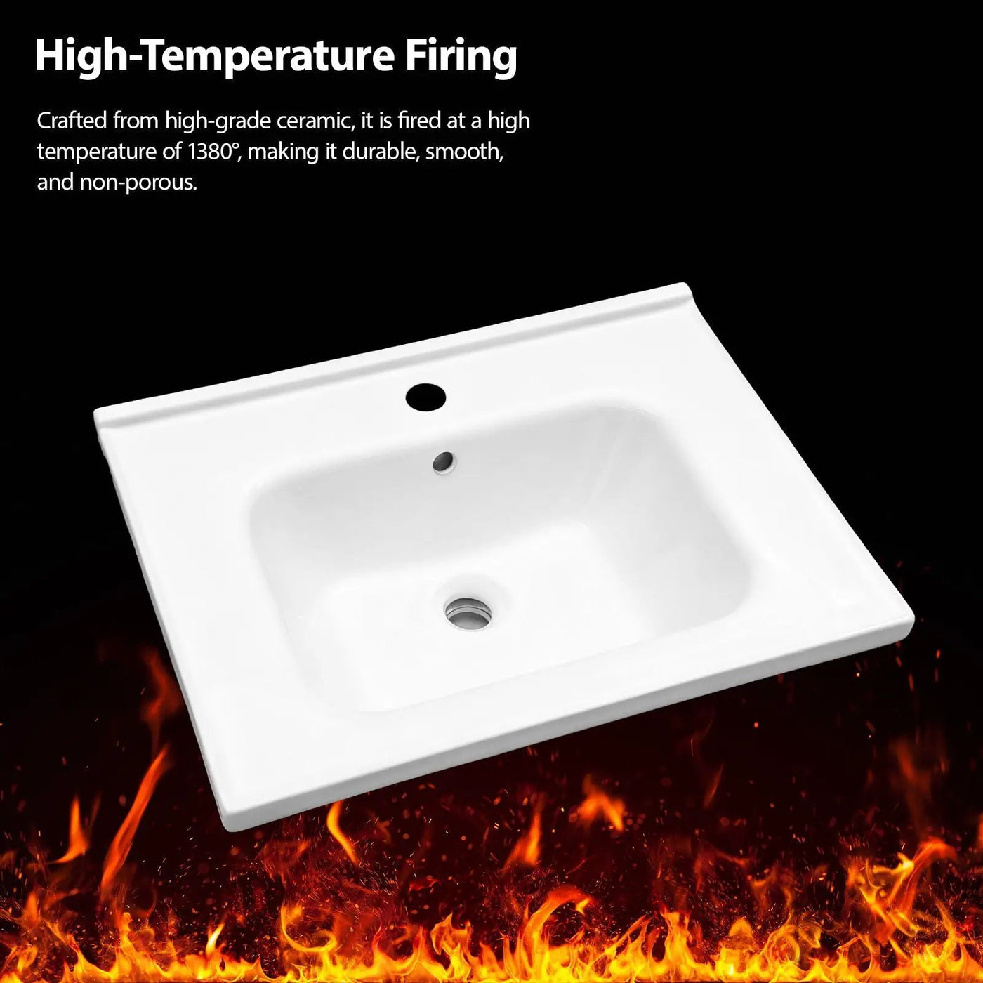Rectangular Single Vanity Top With 1 Faucet Hole And Overflow Ceramic by HouseOfZazla