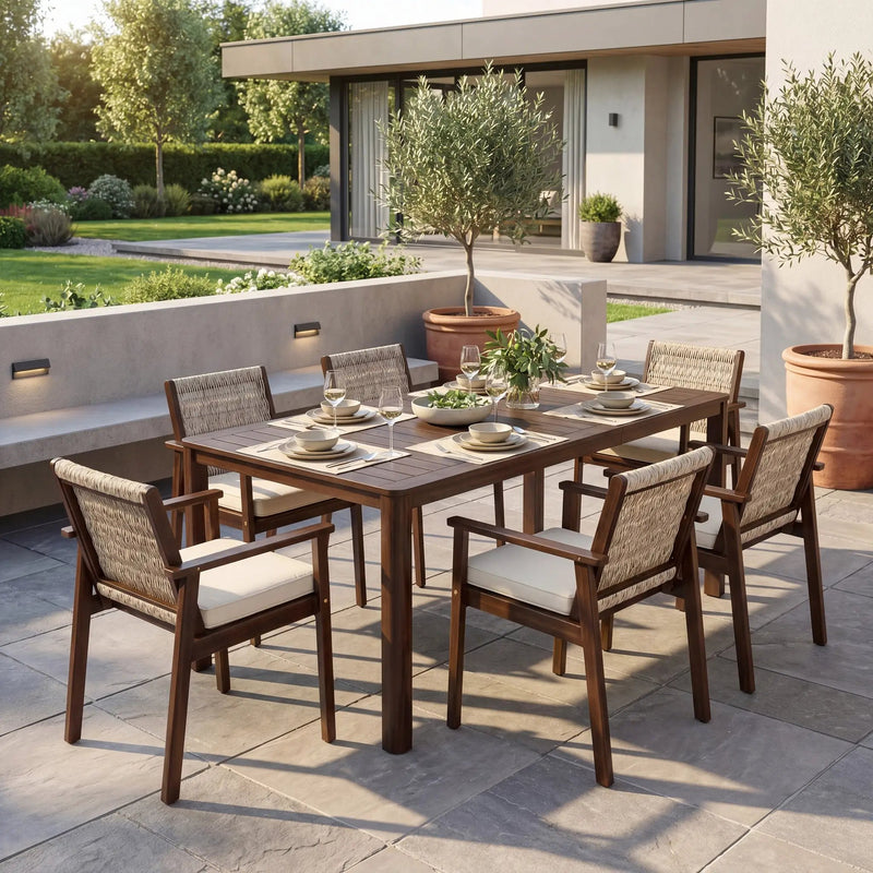 7 Piece Outdoor Acacia Wood Dining Set With Cushions by HouseOfZazla