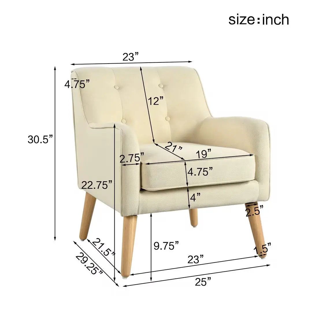 Mid-Century Modern Armchair - Tufted Fabric Accent Chair with Solid Wood Legs by HouseOfZazla